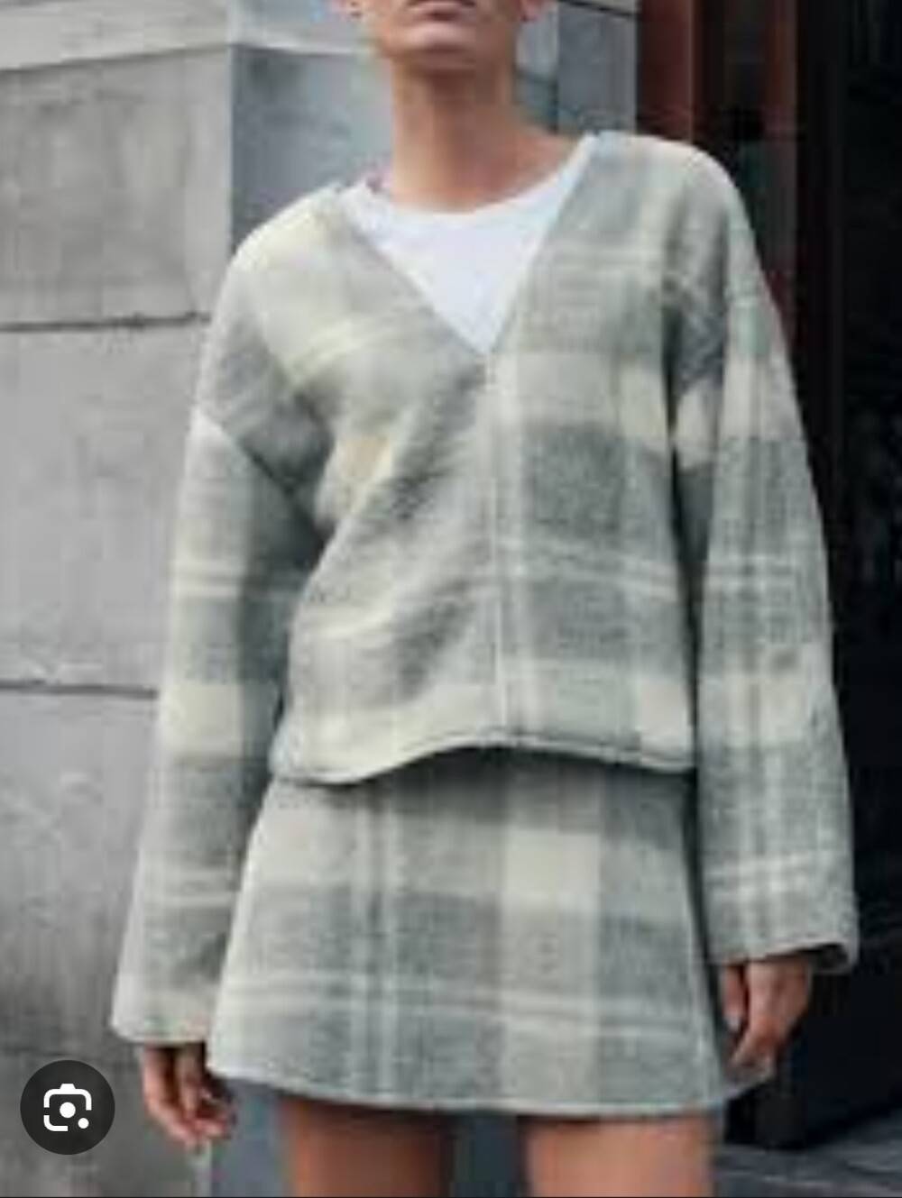Zara Gray and Cream Plaid V-Neck Sweater